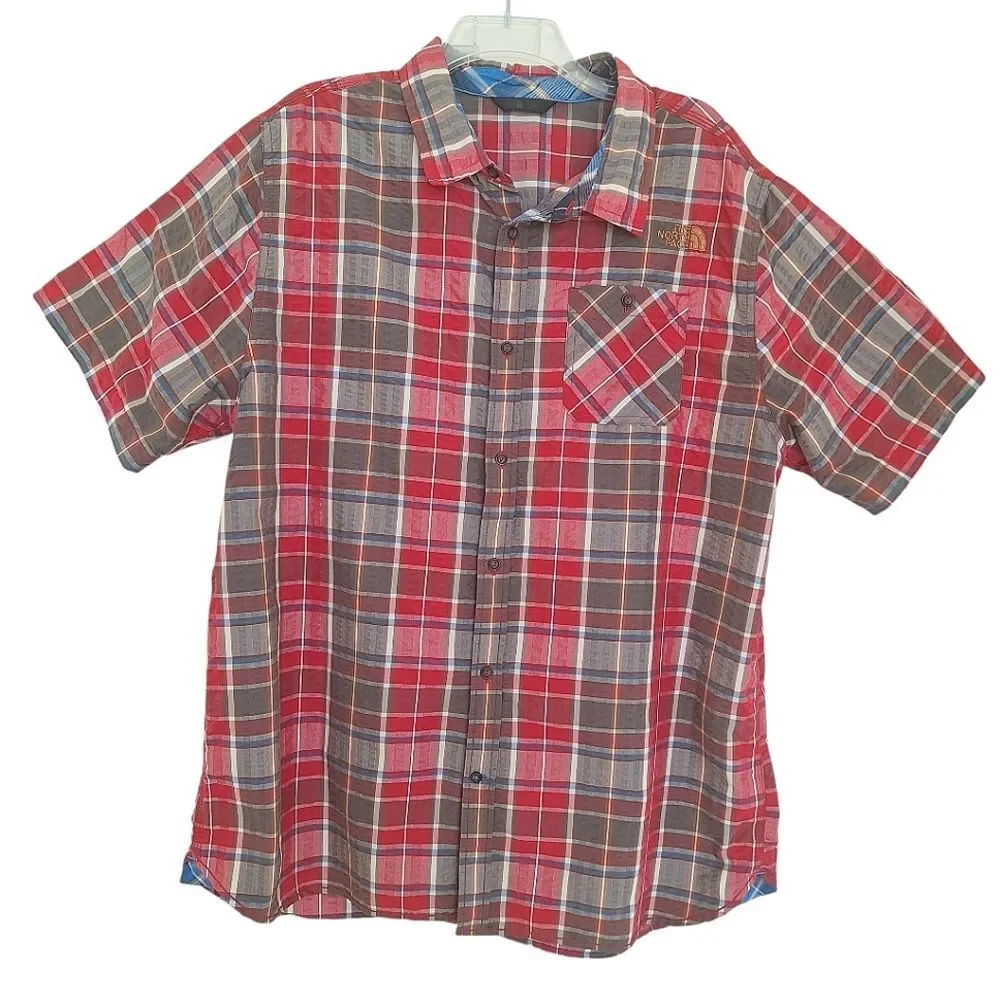 The North Face Seersucker Shirt QuickDry SS Alcoasta Red Plaid Button Up XXL 2XL
